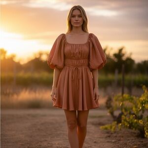 Altar’d State Rust Puff Sleeve Mini Dress (Size M)